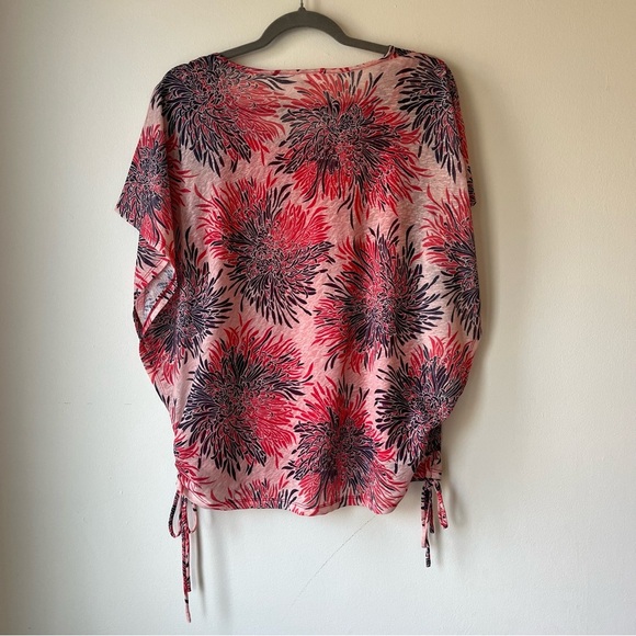 Cleo Pink Floral Vacation Blouse Sz S Lightweight Resort Top Drawstring Tunic - Picture 14 of 15